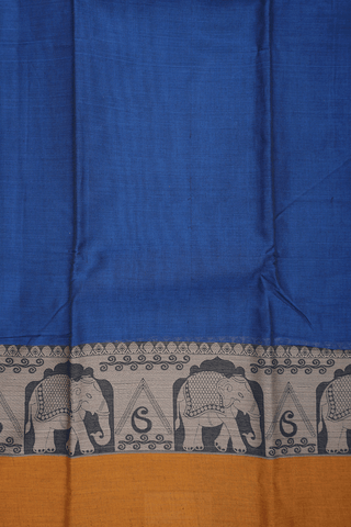 Elephant Border Plain Dark Blue Chettinadu Cotton Saree