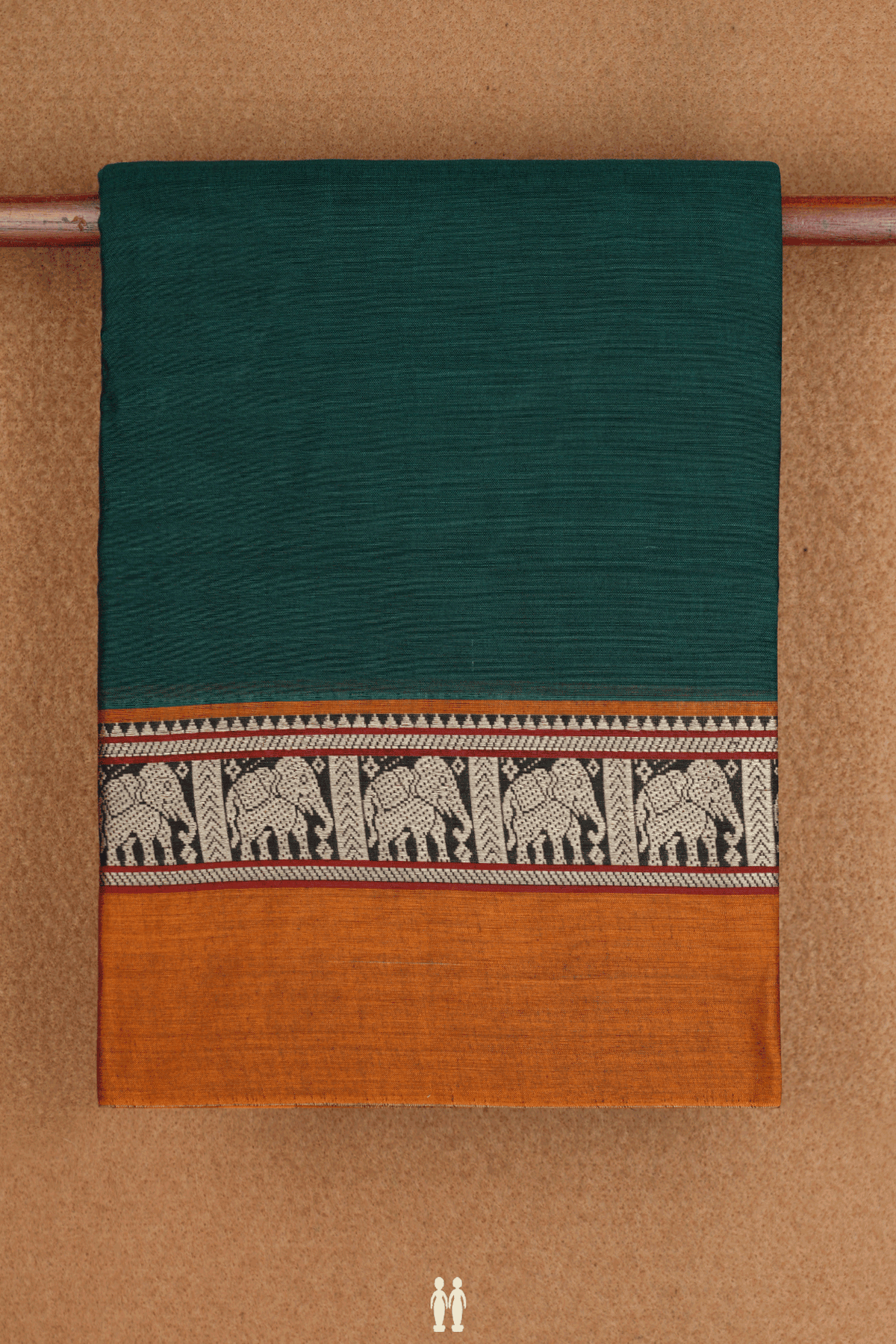 Elephant Border Plain Dark Green Dharwad Cotton Saree