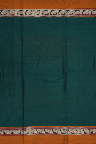 Elephant Border Plain Dark Green Dharwad Cotton Saree