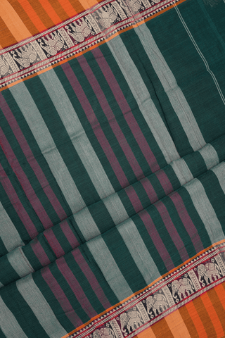 Elephant Border Plain Dark Green Dharwad Cotton Saree