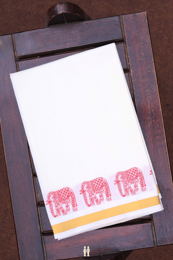 Elephant Border White Cotton Dhoti