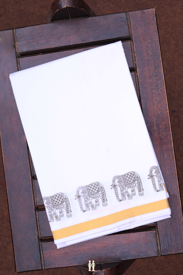 Elephant Border White Cotton Dhoti