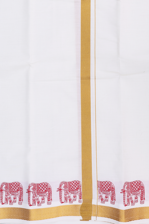 Elephant Border White Cotton Dhoti