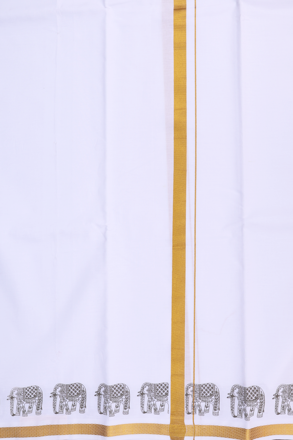 Elephant Border White Cotton Dhoti