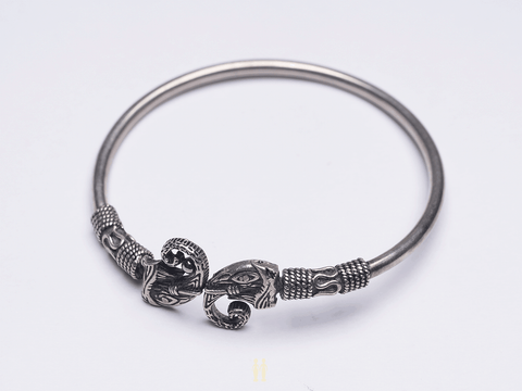 Elephant Design Oxidized Adjustable Pure Silver Kada