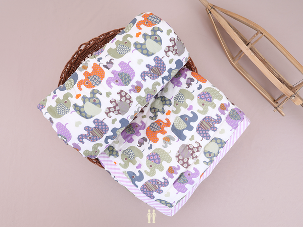 Elephant Printed Design White Cotton Single Kids Bedspread