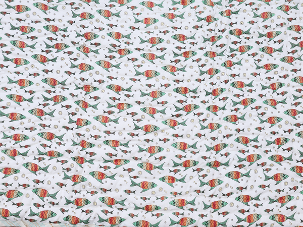 Fish Printed Design White Cotton Single Kids Bedspread