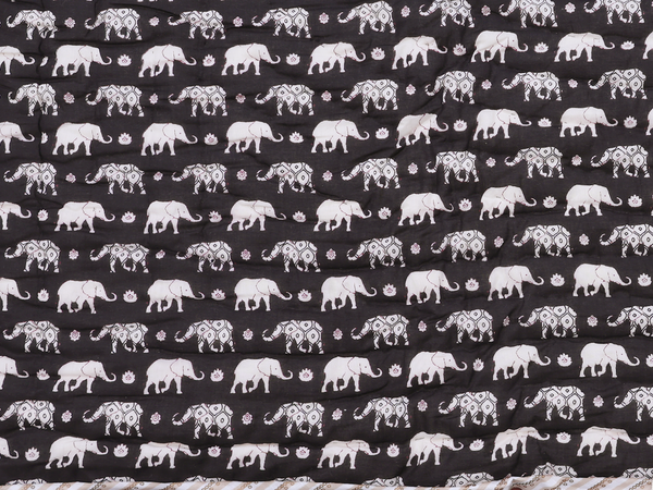 Elephant Printed Design Black Cotton Single Kids Bedspread