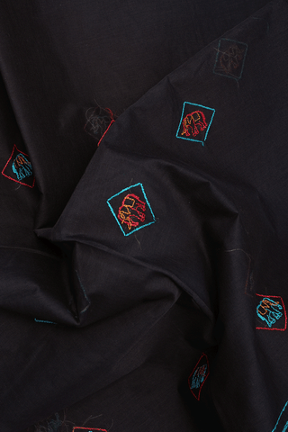 Elephant Threadwork Buttas Black Ahmedabad Cotton Saree