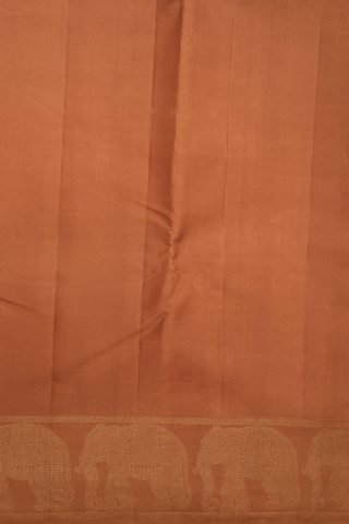 Elephant Zari Border Earthy Brown Kanchipuram Silk Saree