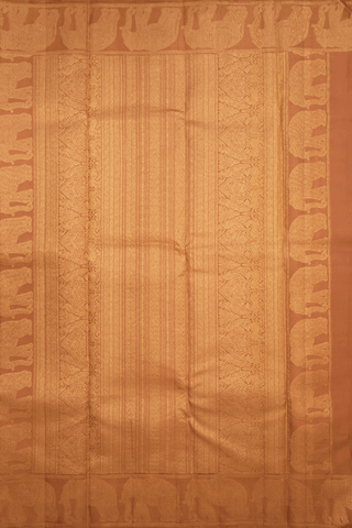 Elephant Zari Border Earthy Brown Kanchipuram Silk Saree