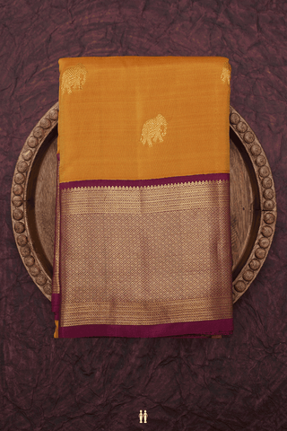 Elephant Zari Buttas Golden Brown Kanchipuram Silk Saree