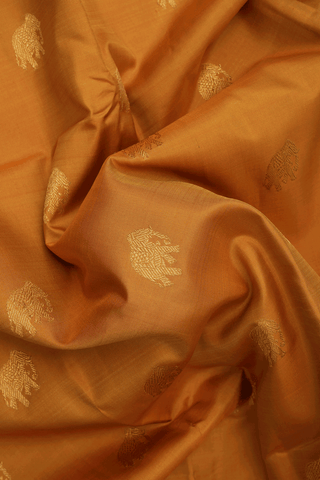 Elephant Zari Buttas Golden Brown Kanchipuram Silk Saree