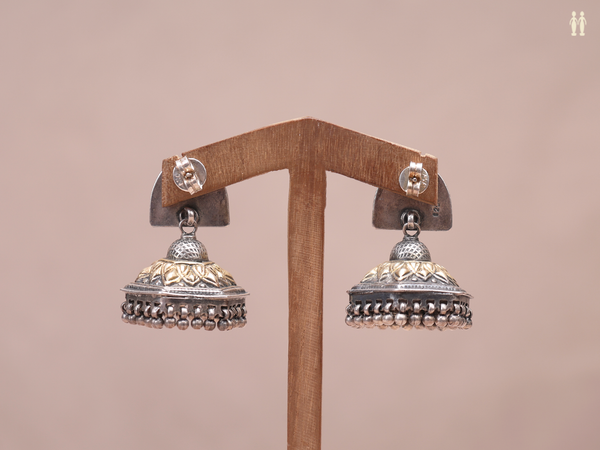 Embossed Dual Tone Oxidized Pure Silver Jhumkas