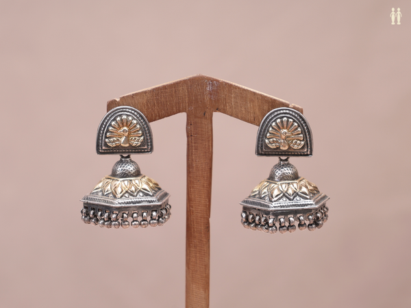 Embossed Dual Tone Oxidized Pure Silver Jhumkas
