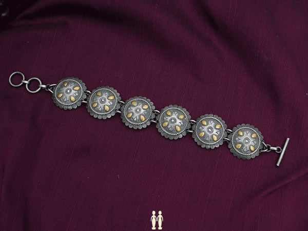 Embossed Dual Tone Pure Silver Bracelet