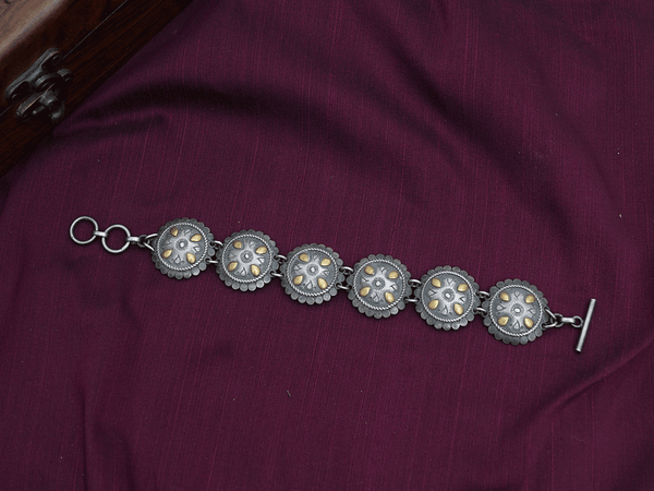 Embossed Dual Tone Pure Silver Bracelet