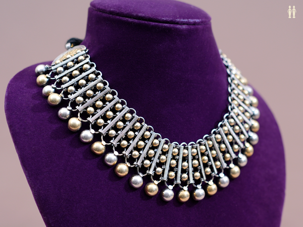 Embossed Dual Tone Pure Silver Necklace