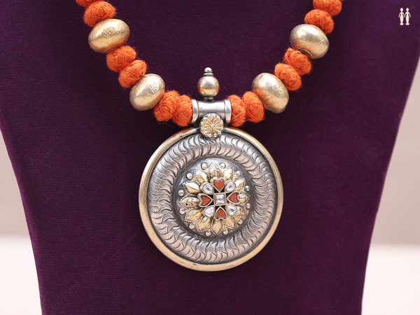 Embossed Dual Tone Pure Silver Necklace