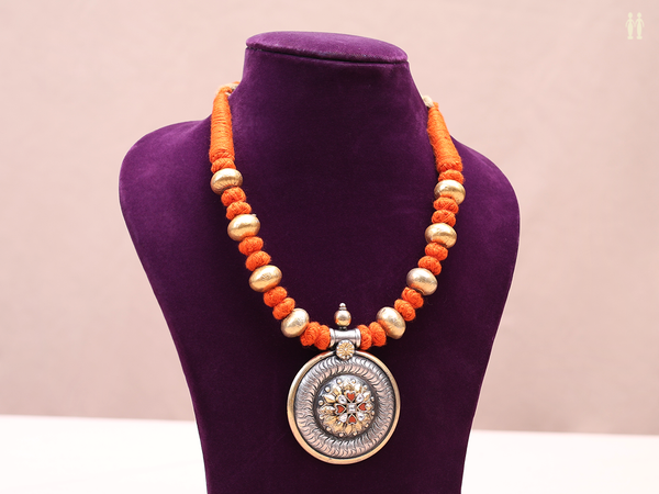 Embossed Dual Tone Pure Silver Necklace