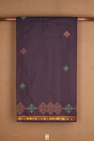 Embroidered Buttas Plum Brown Kanchipuram Silk Saree
