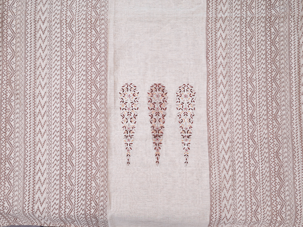 Embroidered Design Beige Silk Cotton Unstitched Salwar Material