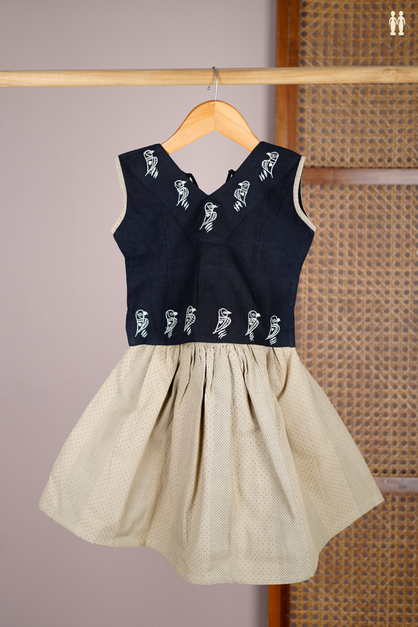 Embroidered Design Black And Brown Readymade Pavadai Sattai