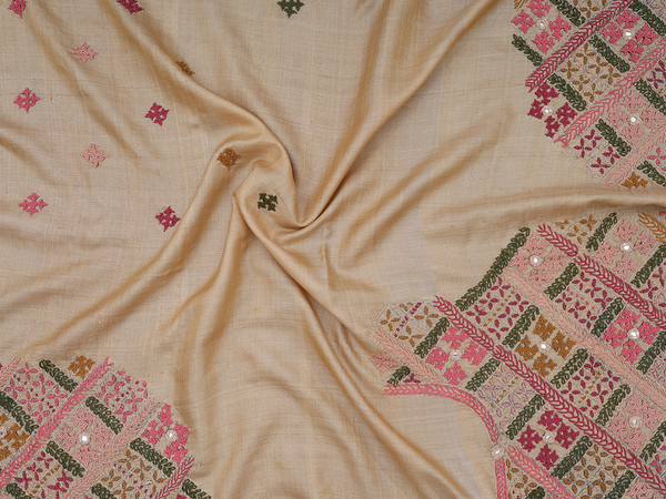 Embroidered Design Brown Tussar Silk Blouse Material