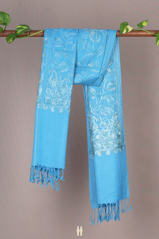 Embroidered Design Deep Sky Blue Woolen Shawl