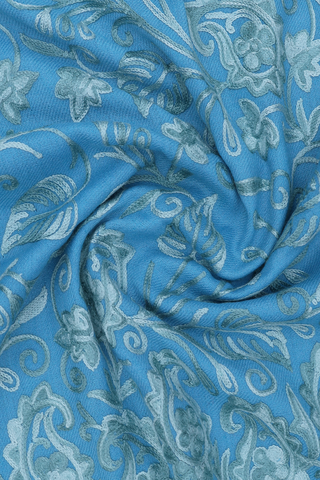 Embroidered Design Deep Sky Blue Woolen Shawl