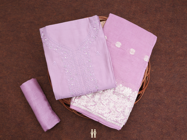 Embroidered Design Dusty Lavender Silk Cotton Salwar Material
