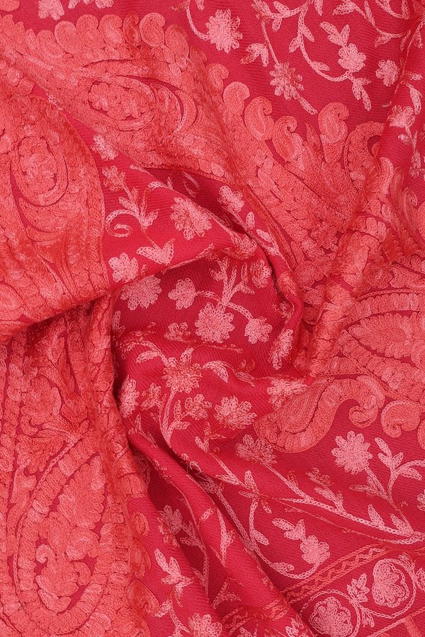 Embroidered Design Hot Pink Woolen Shawl
