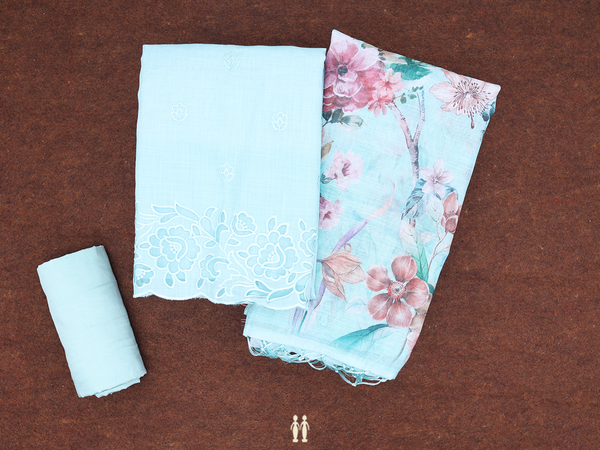 Embroidered Design Mint Blue Linen Unstitched Salwar Set