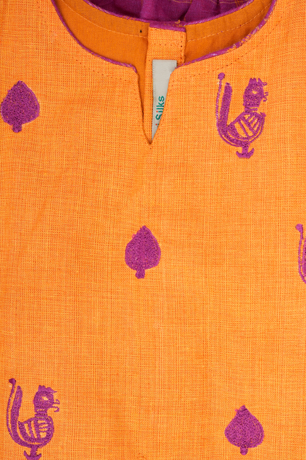 Embroidered Design Orange And Magenta Readymade Pavadai Sattai