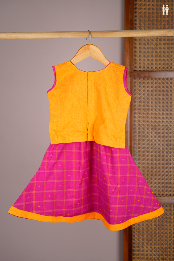 Embroidered Design Orange And Magenta Readymade Pavadai Sattai