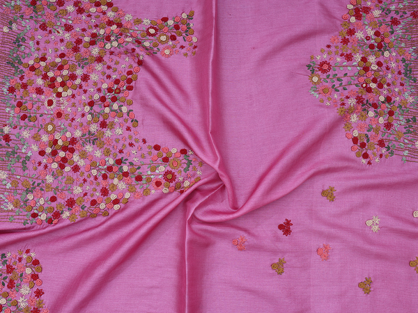 Embroidered Design Pink Tussar Silk Blouse Material