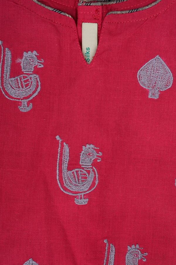 Embroidered Design Red And Brown Readymade Pavadai Sattai