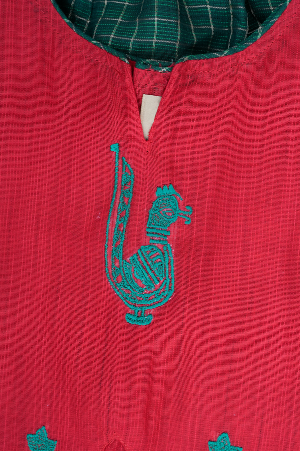 Embroidered Design Red And Green Readymade Pavadai Sattai