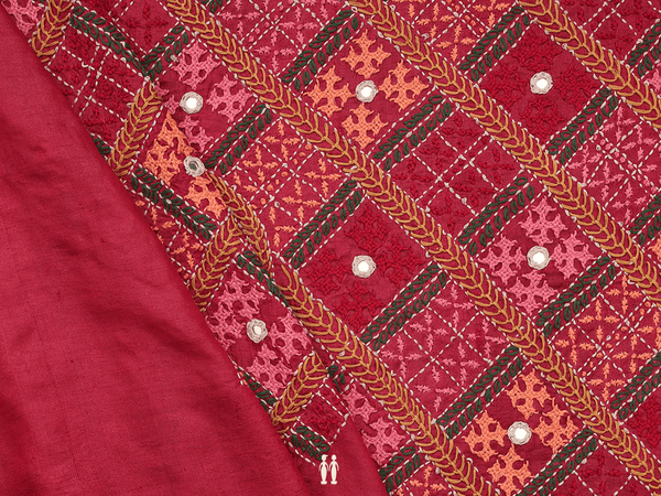 Embroidered Design Red Tussar Silk Blouse Material