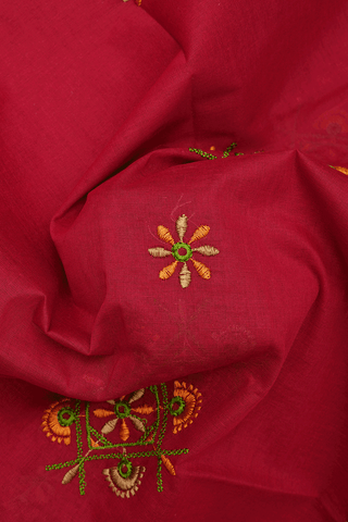Embroidered Design Ruby Red Ahmedabad Cotton Saree