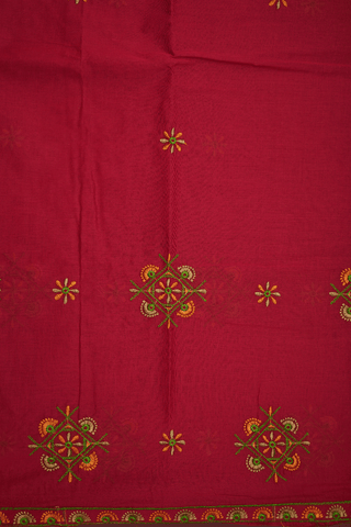 Embroidered Design Ruby Red Ahmedabad Cotton Saree
