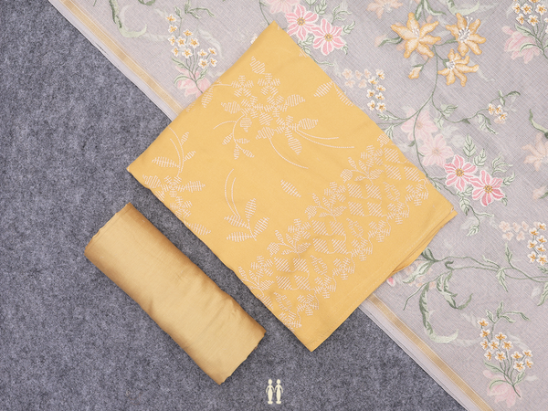 Embroidered Design Yellow Cotton Unstitch Salwar Material