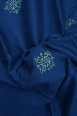 Embroidered Motifs Prussian Blue Ahmedabad Cotton Saree