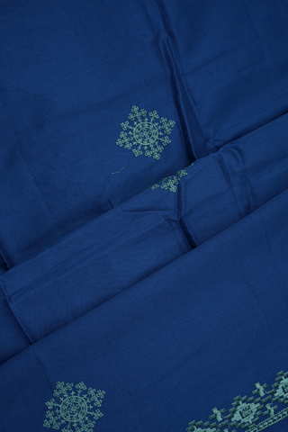 Embroidered Motifs Prussian Blue Ahmedabad Cotton Saree