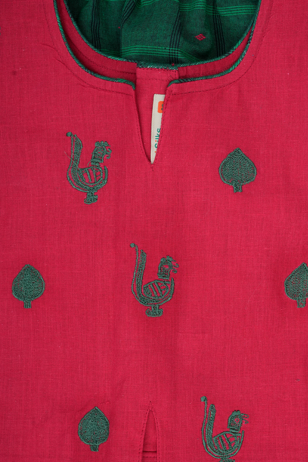 Embroidered Design Red And Green Readymade Pavadai Sattai
