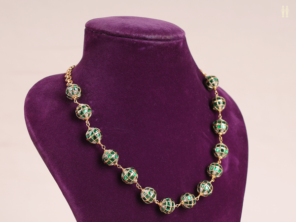 Emerald Stone Gold Plated Pure Silver Chain