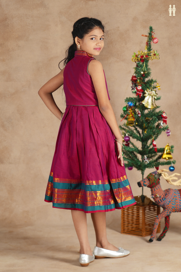 Round Neck Plain Berry Purple Silk Cotton Frock