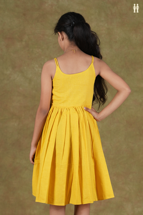 Round Neck Embroidered Yellow Cotton Frock