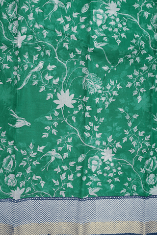 Floral And Birds Design Bold Green Printed Cotton Saree