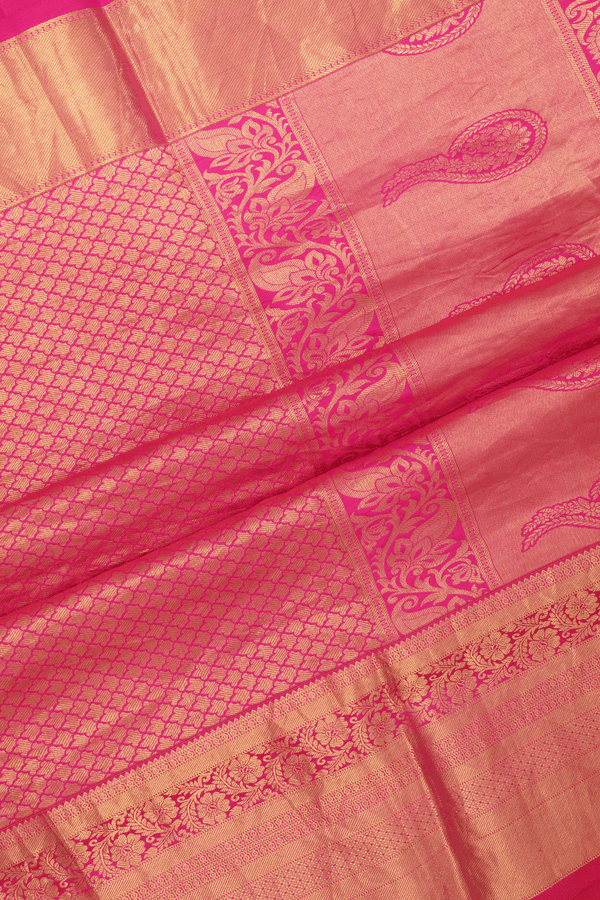 Floral And Cow Printed Design Yellow Kanchipuram Silk Saree